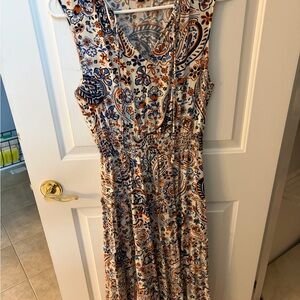 MSK White Maxi Dress with Navy & Rust Paisley Print